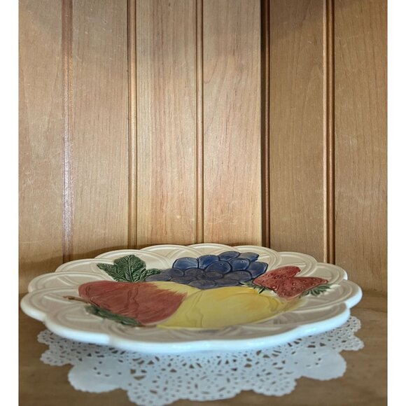 Vintage Otagiri Ironstone Ceramic Majolica Luncheon Plate Fruit Apples Pears - Picture 3 of 4